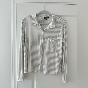 Modern Works Women's Classic White Striped Button Down Shirt